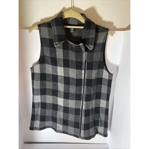 CHAPS Ralph Lauren Knit Sweater Vest Sz Med Black White Plaid Full Zip‎ H1